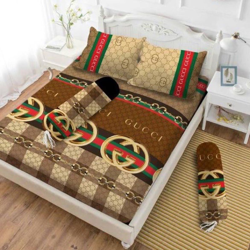 EST TERMURAH SPREI VITO QUEEN MOTIF GUCCI 160x200cm. 2 BANTAL + 2 GULING. SEPRAI NYAMAN