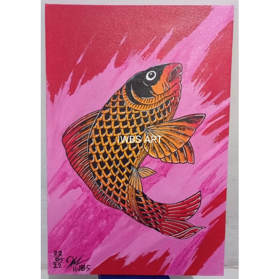 lukisan tangan ikan koi, lukisan tangan kain kanvas ikan koi, lukisan tangan pembawa hoki ikan koi, 