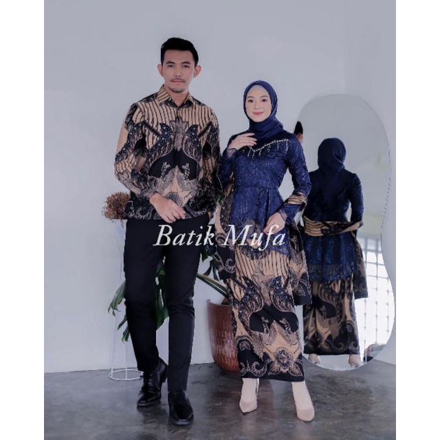 Kebaya batik couple KALENA Navy (GRATIS HIJAB) KEBAYA MODERN Kebaya baju wisuda kebaya lamaran kebaya tunangan