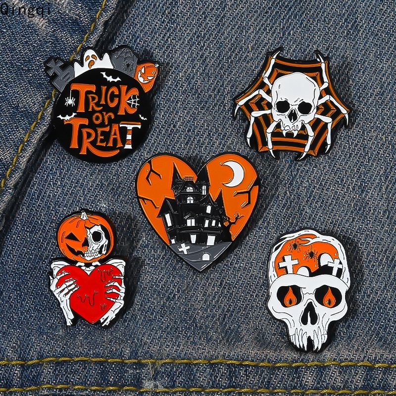 Bros Pin Enamel Desain Kartun Tengkorak Labu Halloween Untuk Anak