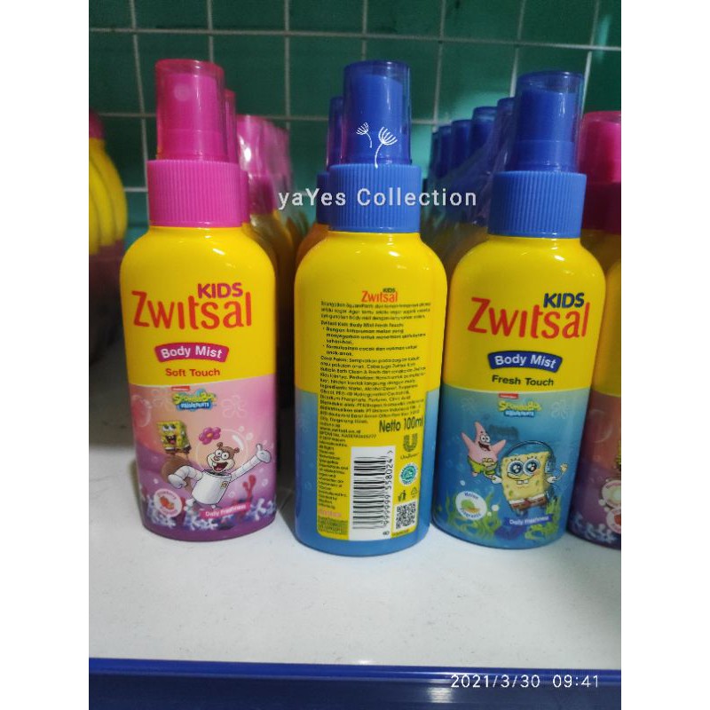 Zwitsal Kids Body Mist 100 ml spray Fresh Touch Biru Soft Pink Spombob Parfume anak Cologne