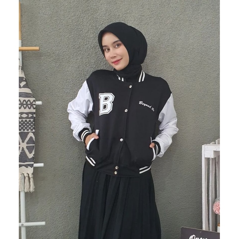 BEYOUND CROP JAKET BASEBALL | JAKET VERSITY CROOPE | BEYOND THE AGE BISBOLL WANITA KOREAN STYLE