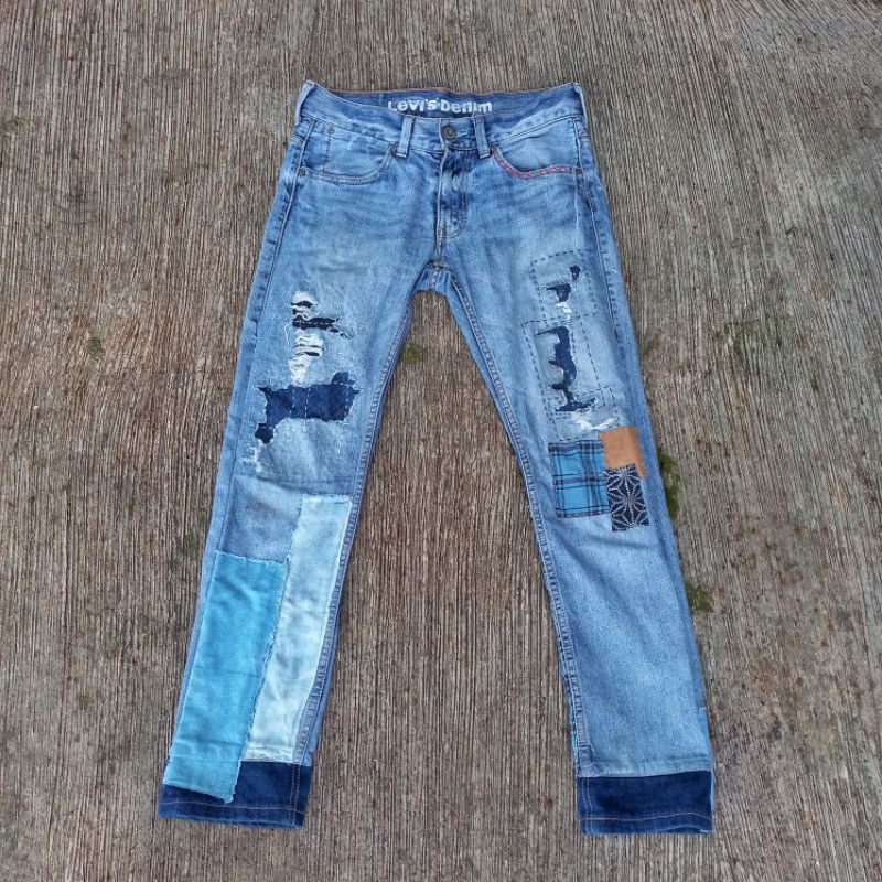 celana jeans denim lea original custom sashiko japanese boro preloved second