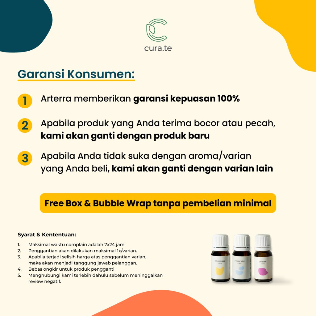 ARTERRA ESSENTIAL OIL DIFFUSER MINYAK ESSENSIAL BPOM  | 100% PURE AROMATHERAPY AROMA TERAPI | EUCALYPTUS LAVENDER PEPPERMINT