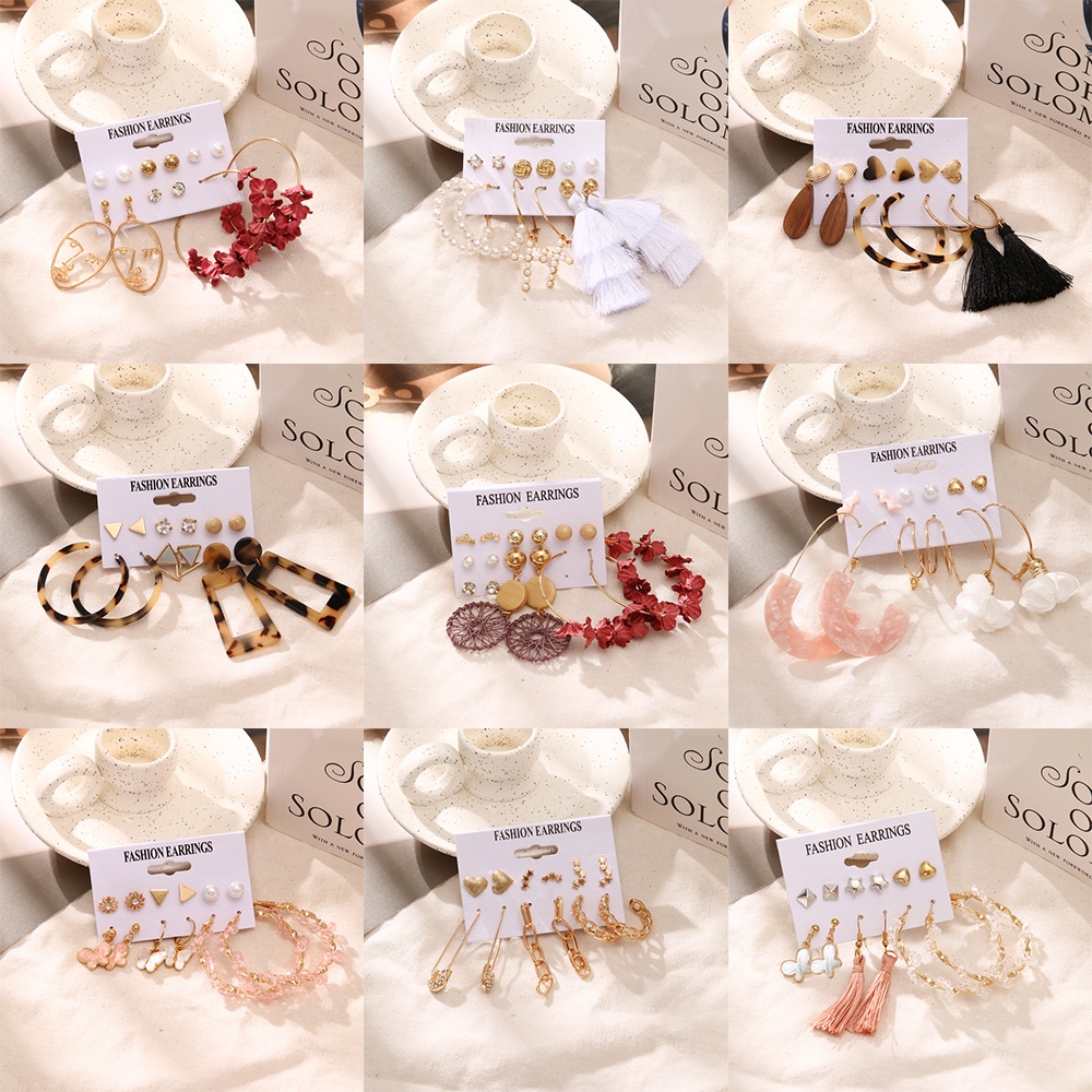 AY(CN) Set Anting Desain Bintang Butterfly Leopard Aksen Mutiara Dan Berlian Imitasi Bahan Resin Gaya Korea Untuk Wanita