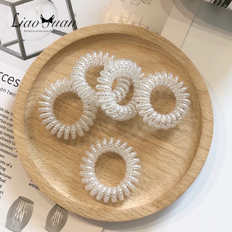 [Women Gold Silver Elastic Plastic Hair Ring][Telephone Cord Twist Pearl Headwear][ Popular Rubber Hair Rings][Daily Basic Hair Accessories ]