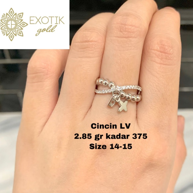 Cincin emas putih LV kadar 375 berat 2.85 gr