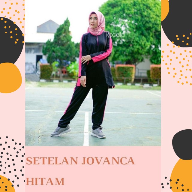 Kaos Olahraga Muslimah &amp; Celana Training Fitness Wanita Setelan Seragam Gym Rocella Jovanca Jogging