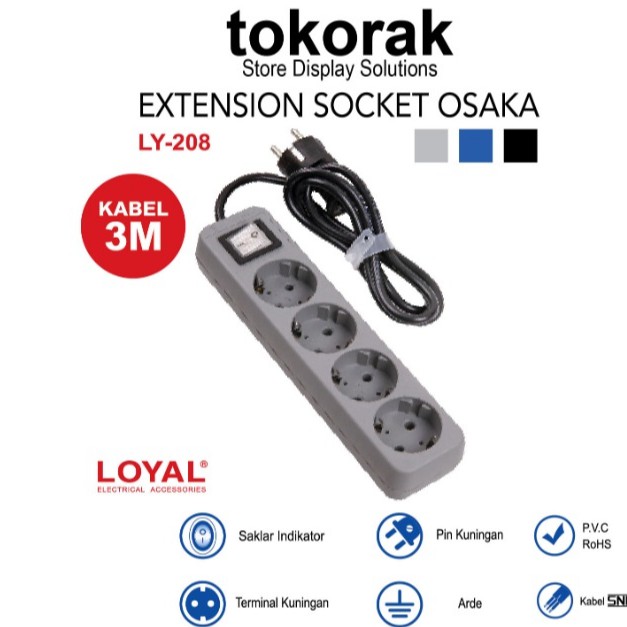 STOP KONTAK OSAKA 4LB 3MTR LY- 208 COLOKAN LOYAL EXTENTION SOCKET