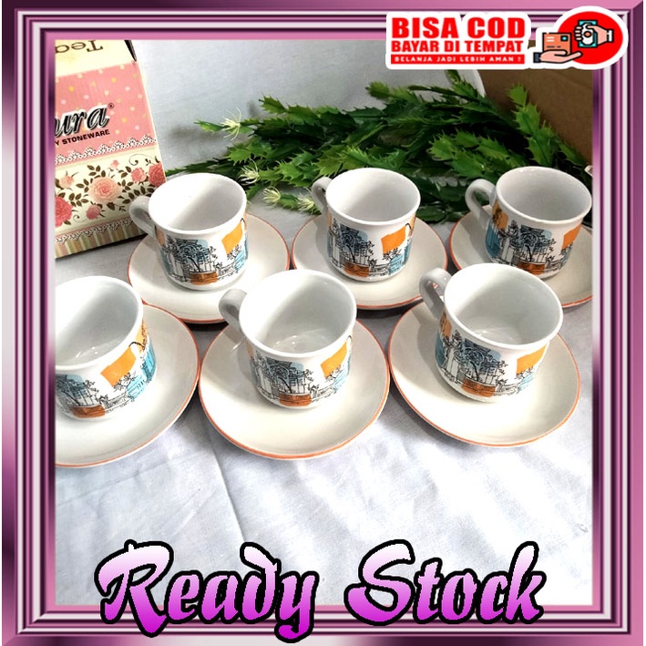 TERMURAH CANGKIR MUG GELAS 1 SET ISI 12 PCS ISI 6PCS CANGKIR KOPI TEH DAN 6 PCS TATAKAN GELAS SET CA
