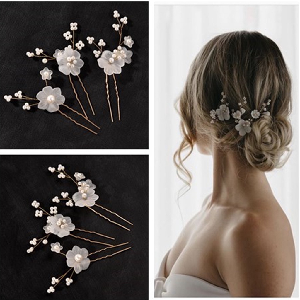 3pcs / Set Jepit Rambut Desain Bunga Putih Gaya Eropa / Simple Untuk Pengantin Wanita