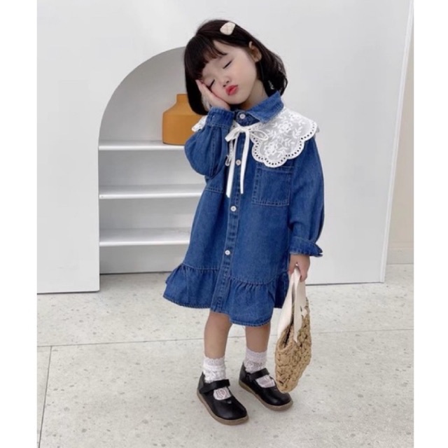 Dress jeans anak premium import gaun tunik rompi lepas pasang