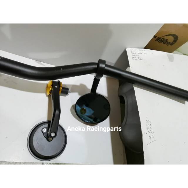 Spion jalu bulat kaca biru model bisa pasang diklem ke stang universal / spion jalu supermoto cnc