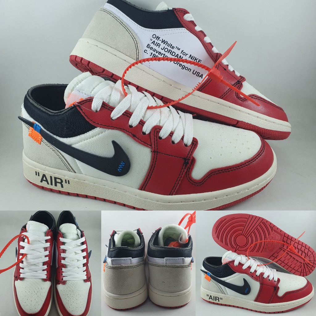 Sepatu Basket Air Jordan 1 Low x Off White Chicago White Red Black