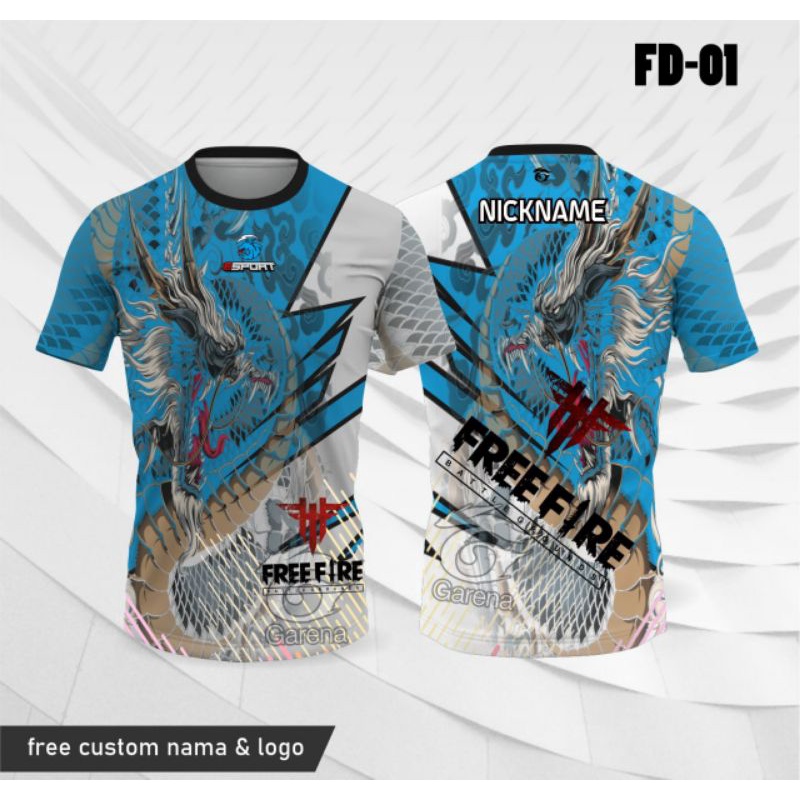 Free Fire FF Garena FF Dragon e sports jersey gamers kaos FF baju FF