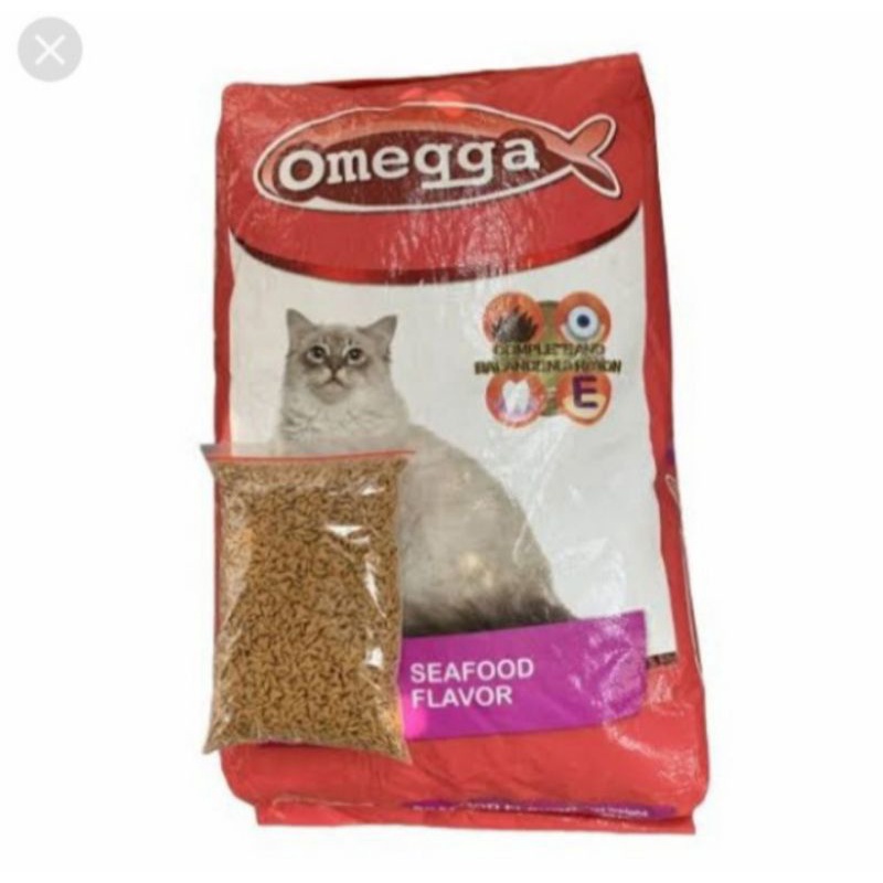 makanan kucing omega seafod repack 1 kg paket 10 pcs