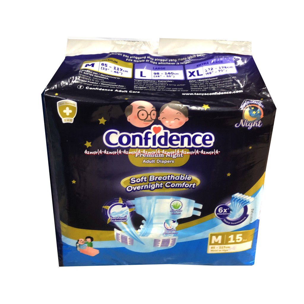 Confidence Premium Night M 15 Popok Perekat Lembut Konfidence Confiden Diapers Orang Tua ORtu LAnsia Dewasa M15 Ukuran Medium Isi 15pads