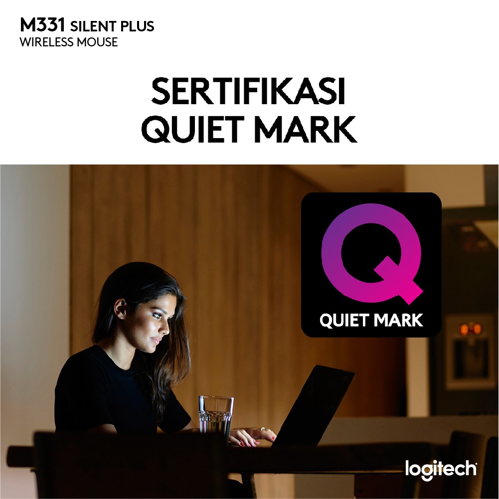 Logitech M331 Silent Plus Mouse Wireless Tidak Bunyi Klik Tanpa Kabel - Original