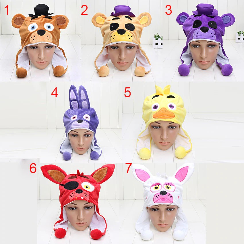 mainan 7styles FNAF Five nights at freddy plush toys cosplay cap hat cosplay freddy chica foxy