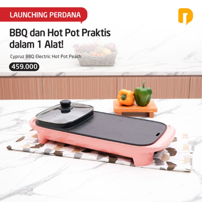 Cypruz BBQ Electric Hot Pot Peach Alat Panggang Listrik