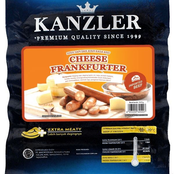 

Sosis KANZLER CHEESE FRANKFURTER 360gr Isi 5 Sosis Ayam dan Sapi