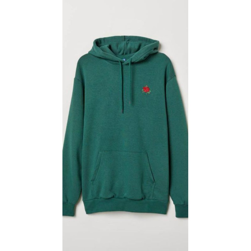 hoodie h&m hnm lil rose green bordir
