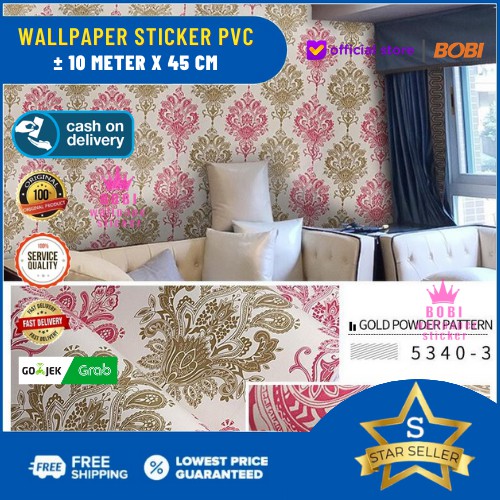 Wallpaper Dinding Sticker Motif Batik Cream Merah 5340-3 Ukuran ±9mx45cm