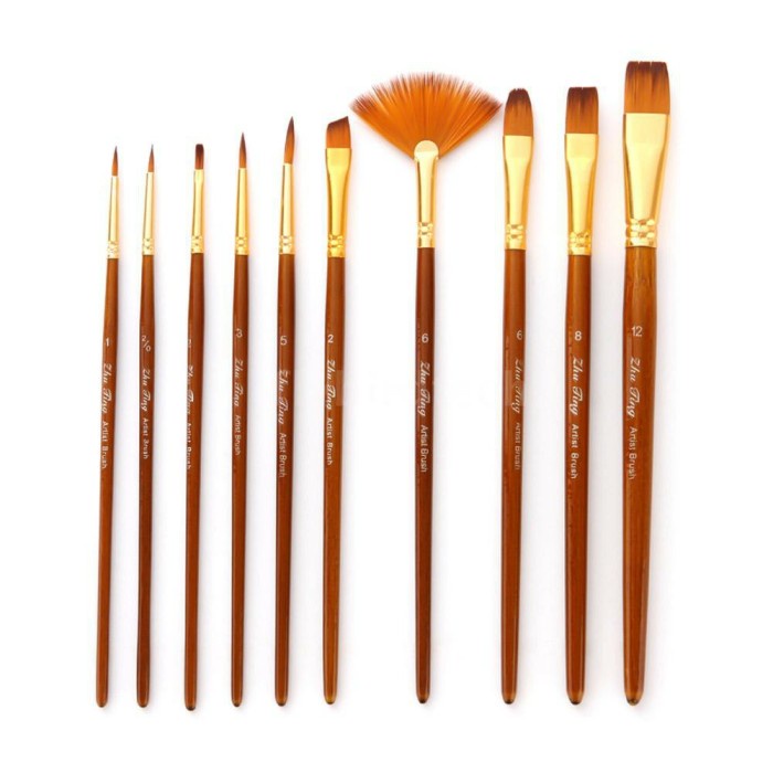 

(DISKON TERMURAH) Kuas Lukis Cat Air Akrilik Set 10 pcs Oil Paint Brush - Cokelat