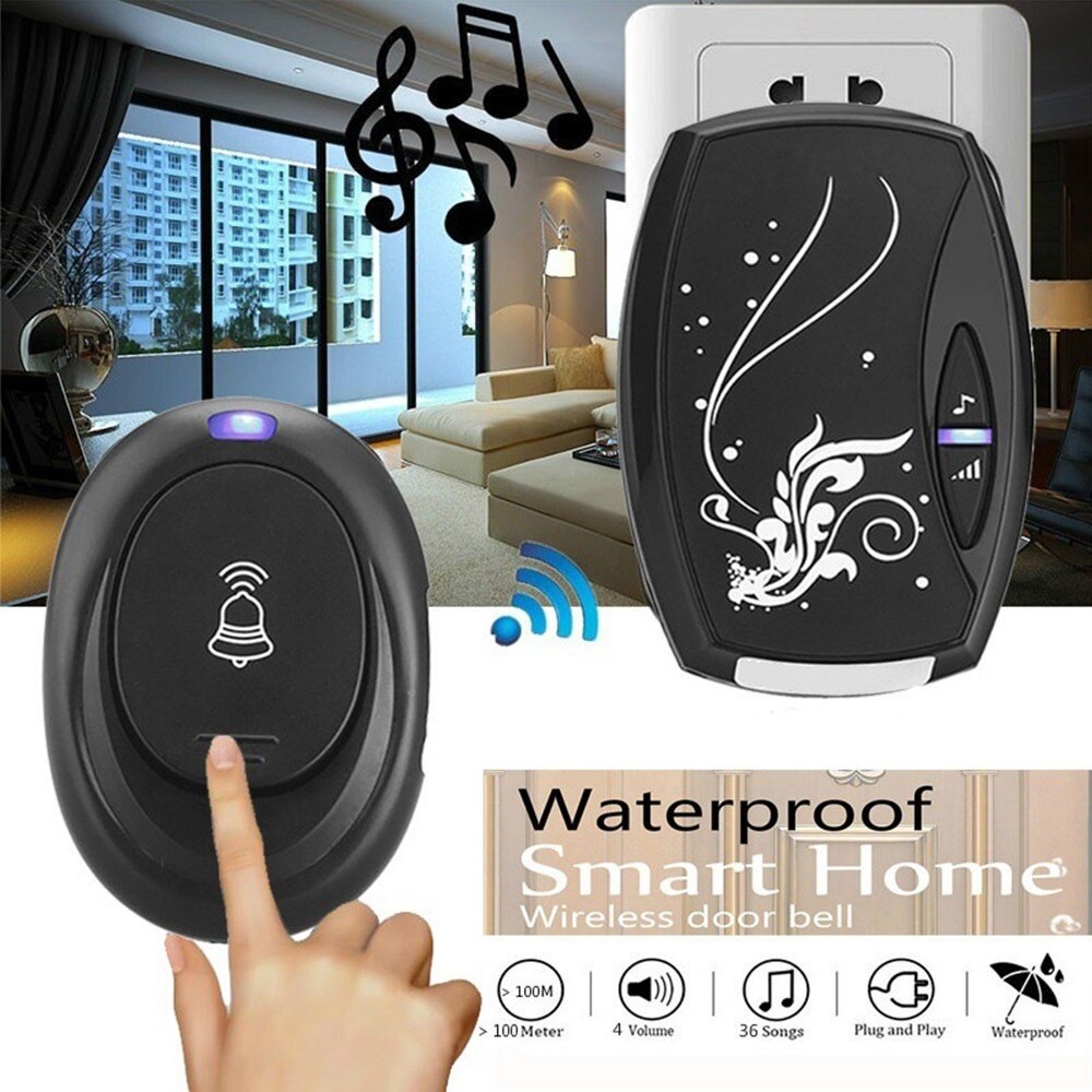 Wireless Door Bell Lonceng 38 Music Remote Bel Pintu Rumah Lampu LED