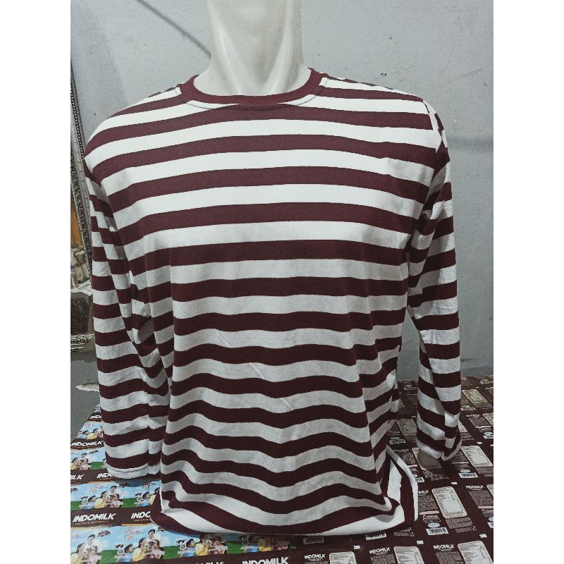 kaos stripe marun putih besar lengan panjang