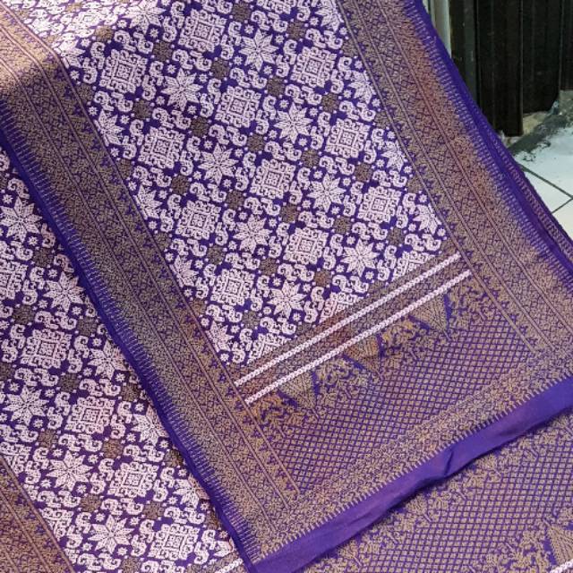 Songket palembang asli sutra alam bunga Cino dasar ungu bunga baby pink kristal tembaga