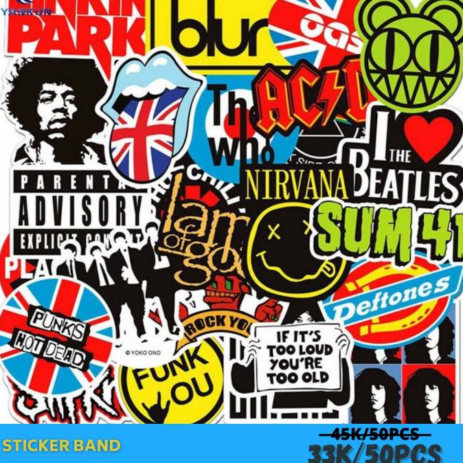 

STICKER BAND 50 PCS STIKER TUMBLR STICKER GITAR KOPER HELM LAPTOP HP - ST028