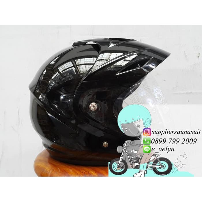 Helm Dewasa Jumbo XL - XXL Hitam Glossy / Hitam Kilap