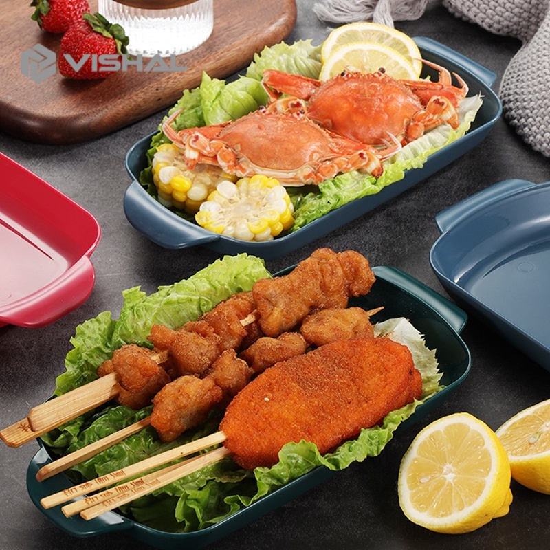 VISHAL Nampan Makanan Plastik / Food Tray Wheat Straw Piring Persegi Panjang / Piring Gulung Usus / Piring Plastik VS-82