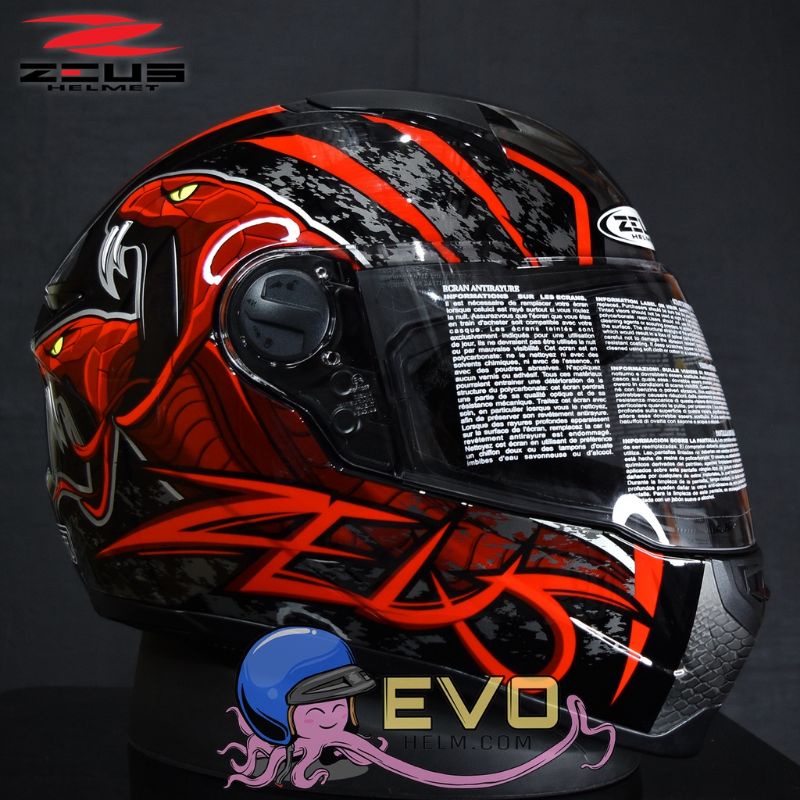 HELM ZEUS FULL FACE BLACK AL5 BLUE - FREE SMOKE VISOR ZEUS ORIGINAL ( ONGKIR 2KG )-AL48 BLACK RED