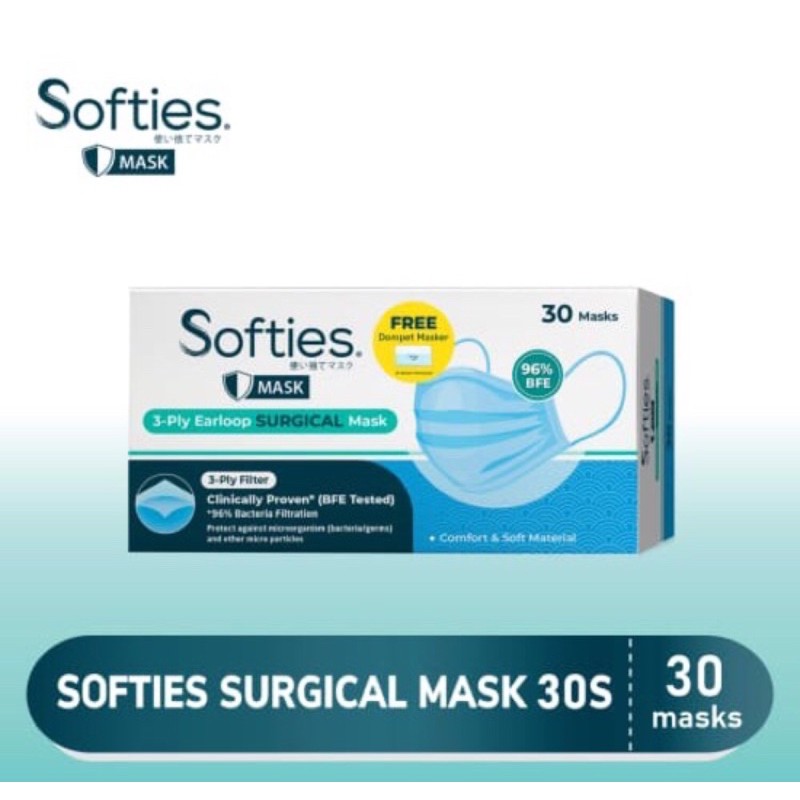 SOFTIES SURGICAL MASK 3PLY 30PCS EARLOOP