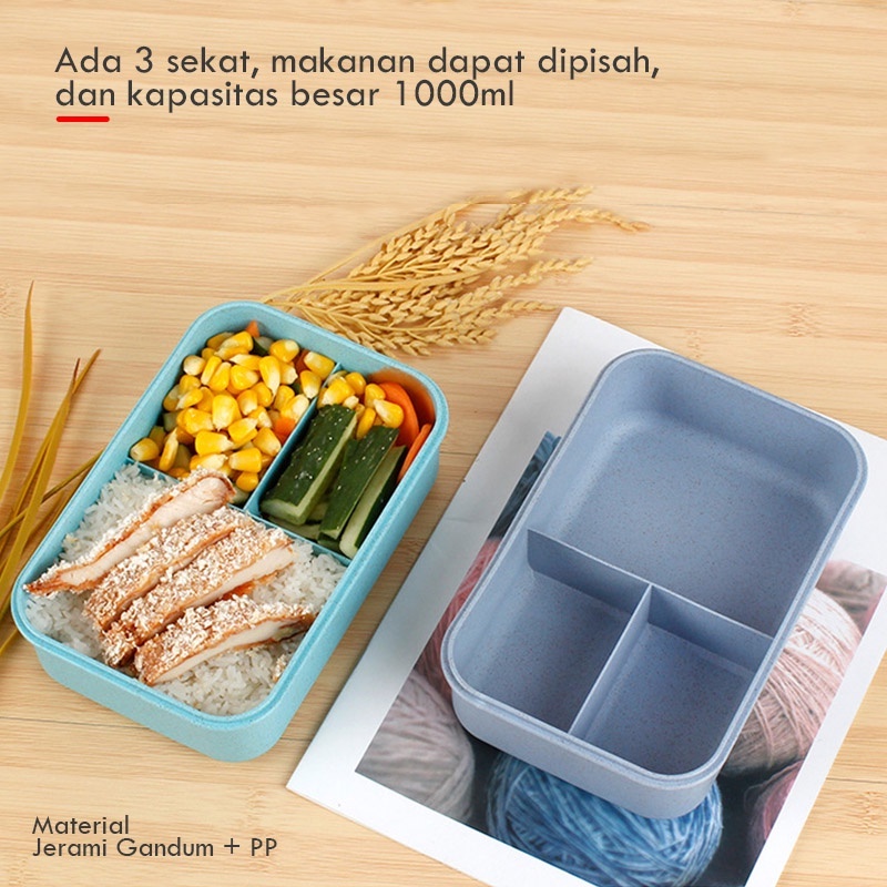 Lunch box - Kotak makan Jerami Bento box - Bekal makan jerami premium - Bekal Marble premium-Set Kotak Makan Siang BPA Free Tempat Makan Bento Multifungsi