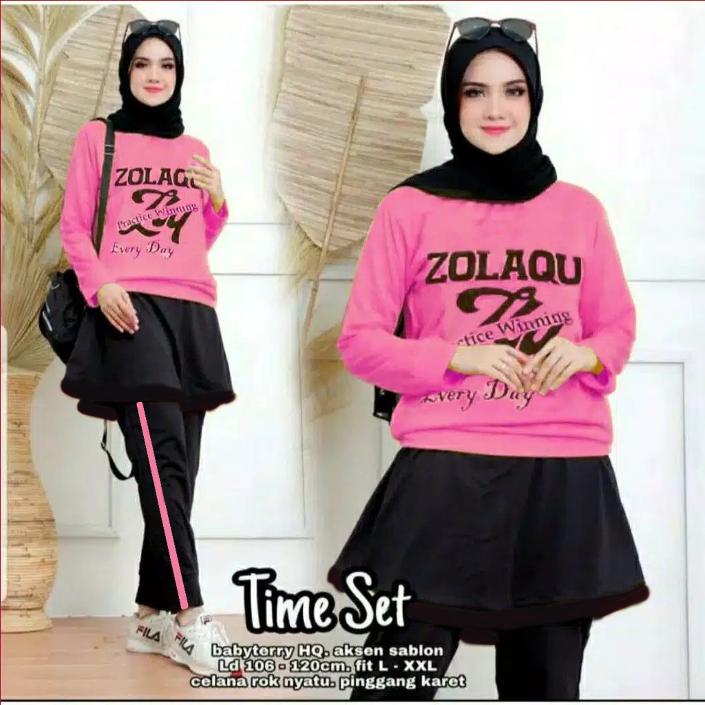 SET BIKER ZLQ TIME / SET JUMBO TIME GOWES ZLQ PREMIUM BABYTERRY SABLON BLOUSE LENGAN PANJANG