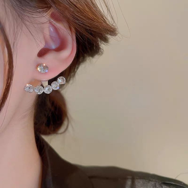 Anting Stud Kristal Melengkung Warna Emas Gaya Elegan Untuk Aksesoris Perhiasan Wanita