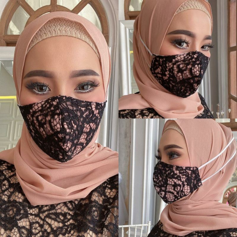 MASKER BRUKAT KAIN 3 lapis bridal masker kondangan pesta