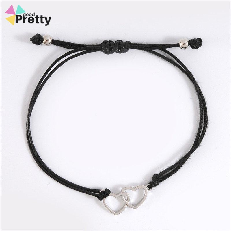 2 Pcs Fashion Ganda Bentuk Hati Gelang Adjustable Tenun Wanita Pria Gelang Pasangan Hadiah Perhiasan Aksesoris - PD