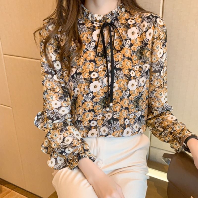 MDLV ~ 6323# Blossom Tie Neck Top Atasan Blouse Flower Baju Korea Fashion import