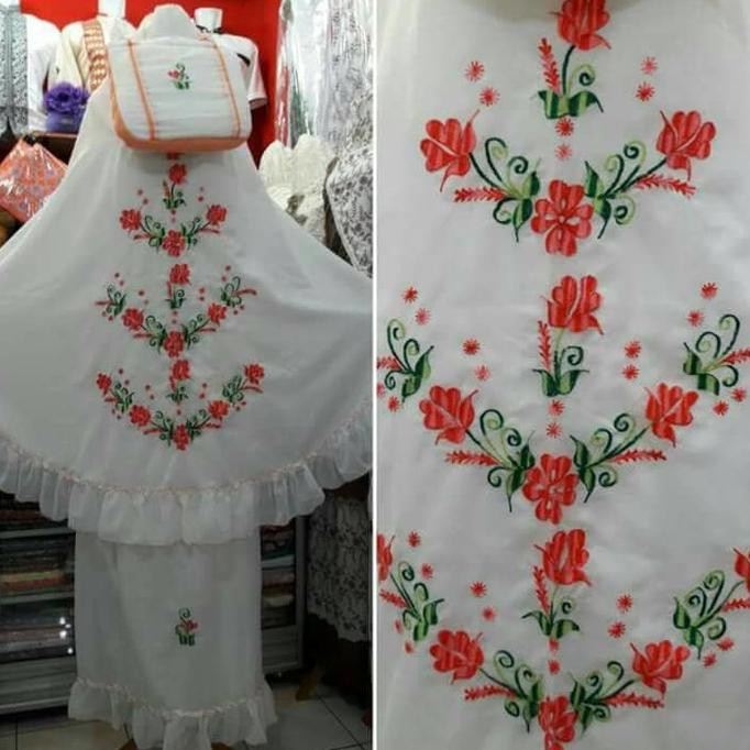 Bukittinggi Mukena Sulam Strimin Bukittinggi - Ivory Bordiran Sulaman