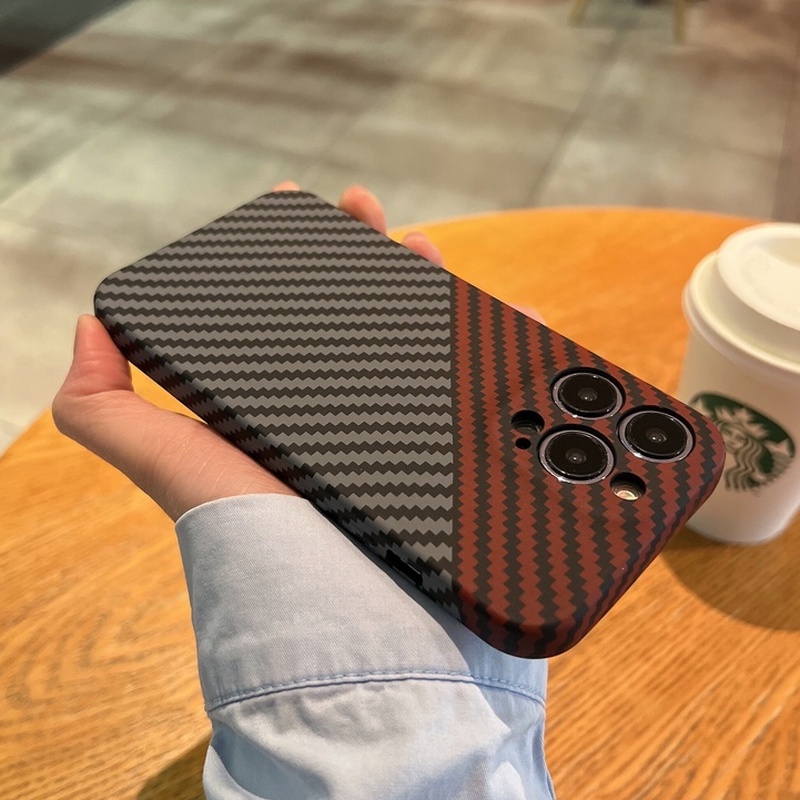 Hard Case PC Matte Tekstur Carbon Fiber Shockproof Cover IPhone 13 11 12 Pro Max XR X XS 7 8 Plus