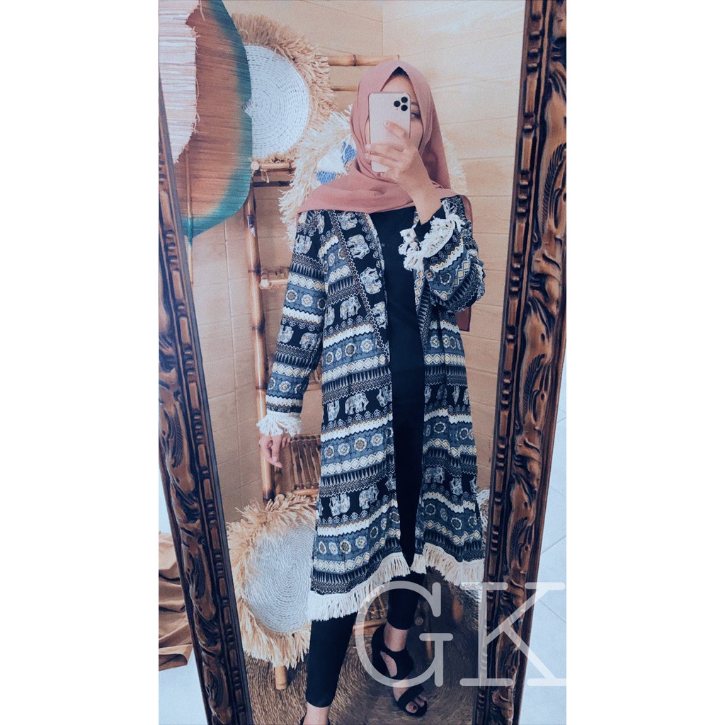 BKK OUTER MOTIF KARDIGAN GAJAH IMPORT OUTER BOHEMIAN RENDA