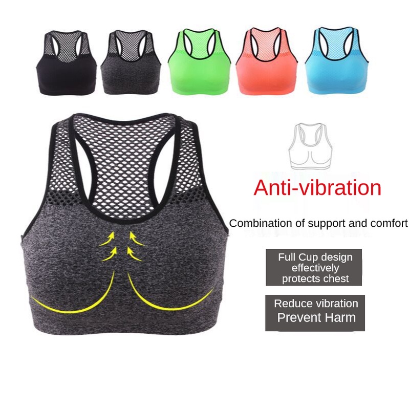 Sport Bra Shockproof Padded Bernapas Gym Yoga Bra Rompi Jala 404