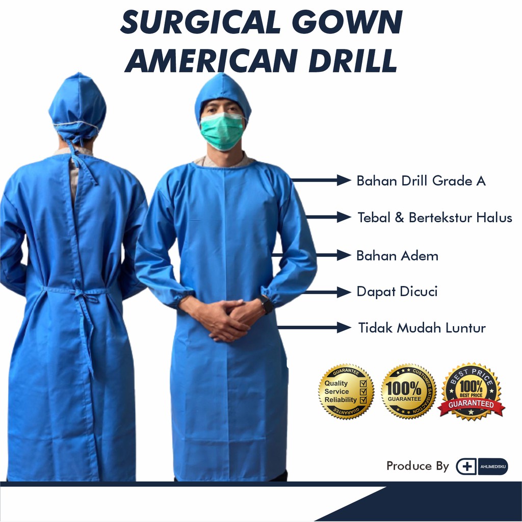 Surgical Gown Drill / Gown Medis / Jubah Operasi / Gown Drill / Bisa Tambah Bordir Nama