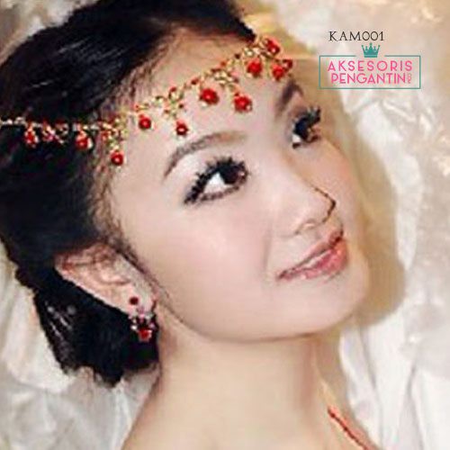 [BISA GOSEND] NECKLACE AKSESORIS KALUNG ANTING PENGANTIN WEDDING MERAH KAM002