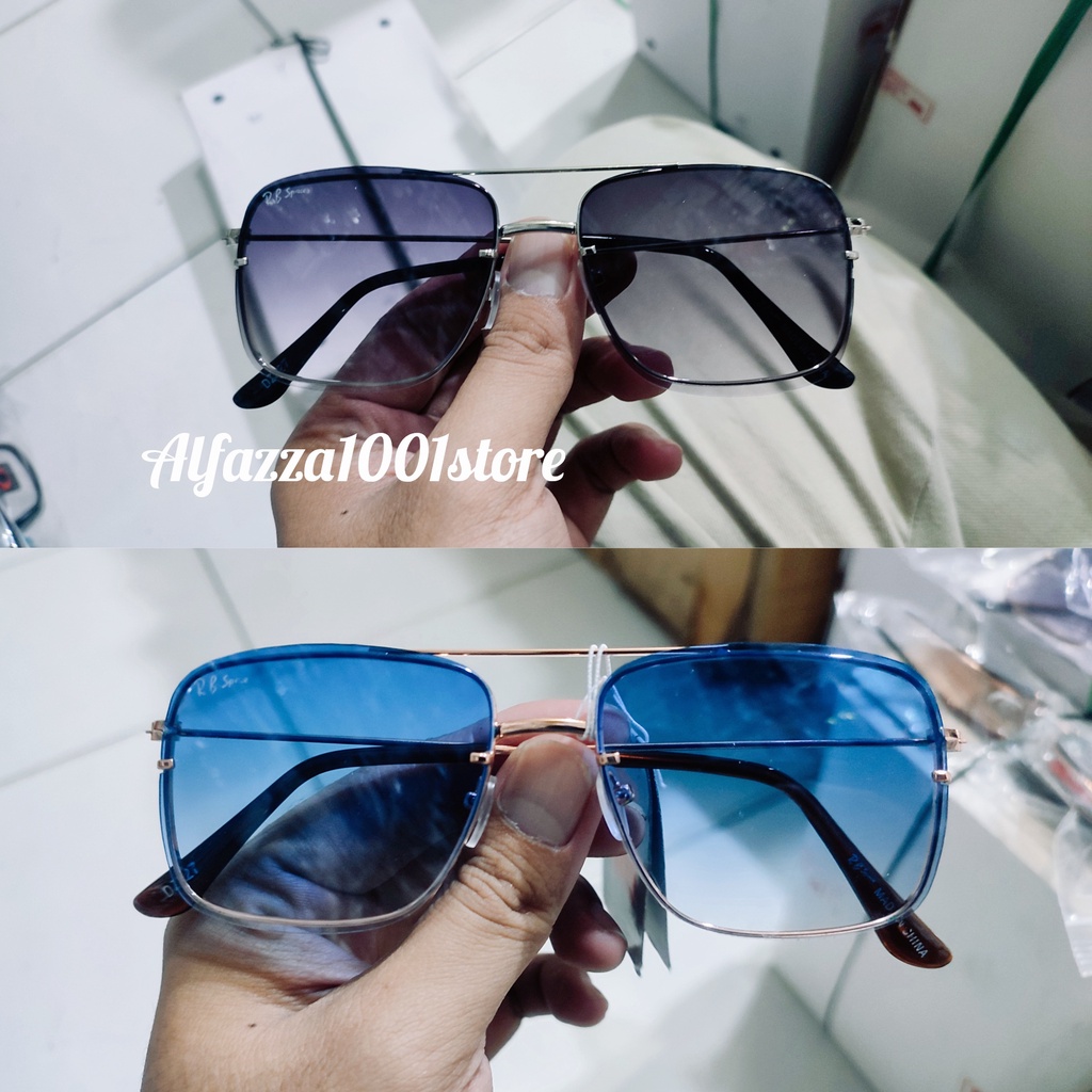 DZ227- Kacamata Hitam Pria/Wanita Lens Hitam Gradasi Frame Kotak Bor/Rimmles Fashionable