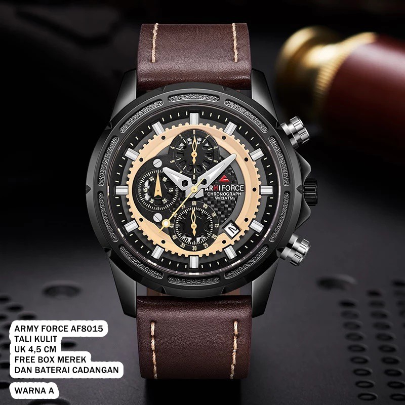 Jam tangan pria army force AF8015 tali kulit elegant/Jam tangan pria elegant